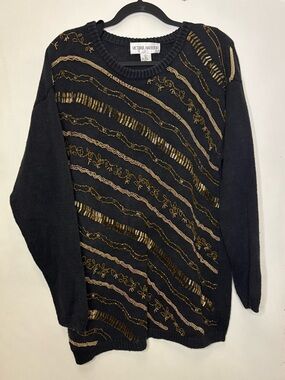 Vintage Victoria Harbour sequin embellished cotton knit sweater